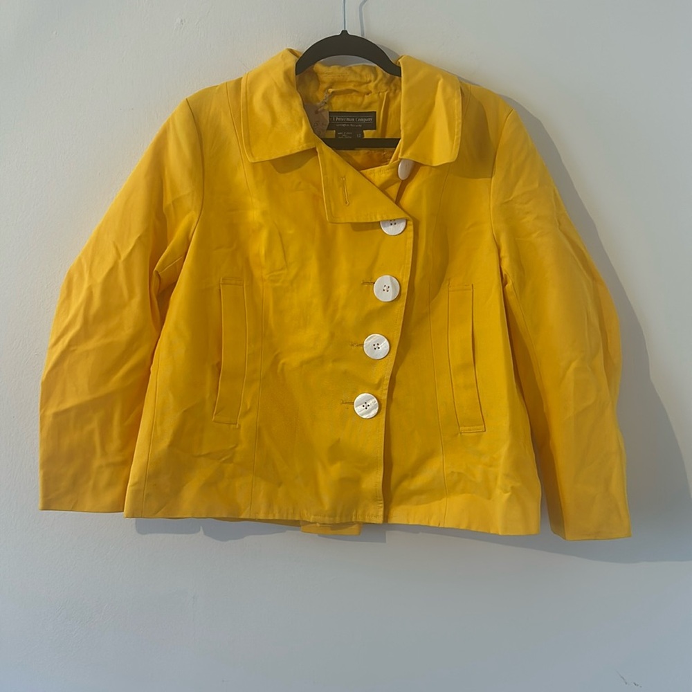 Vintage J. Peterman Bright Yellow Gathered Sleeves Cotton Blazer Jacket Size 12